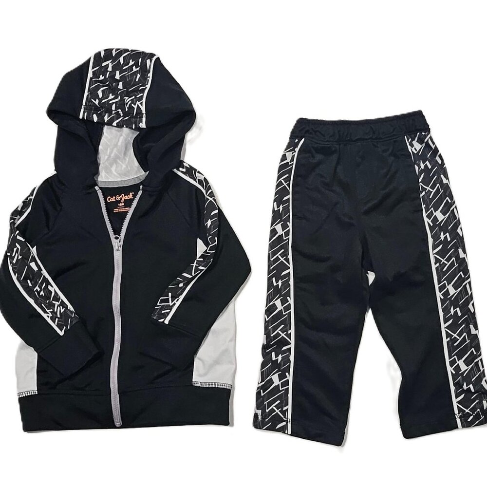 Cat & Jack Black Athletic Track Set 18M Hoodie Jacket & Pants 2 Piece
